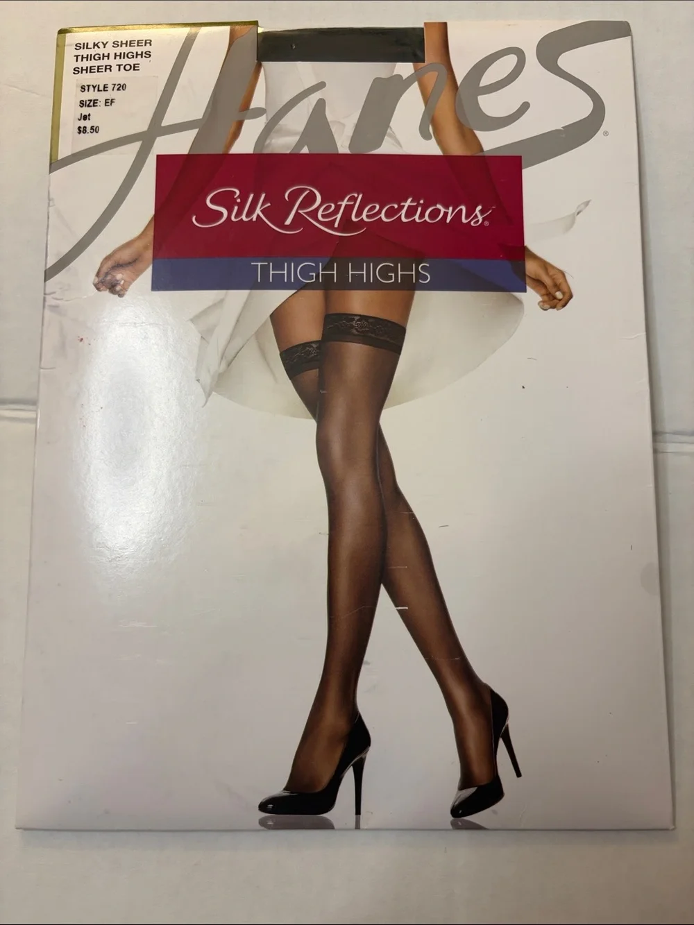 Hanes Silk Reflections Thigh Highs in Black Sheer with Lace Top